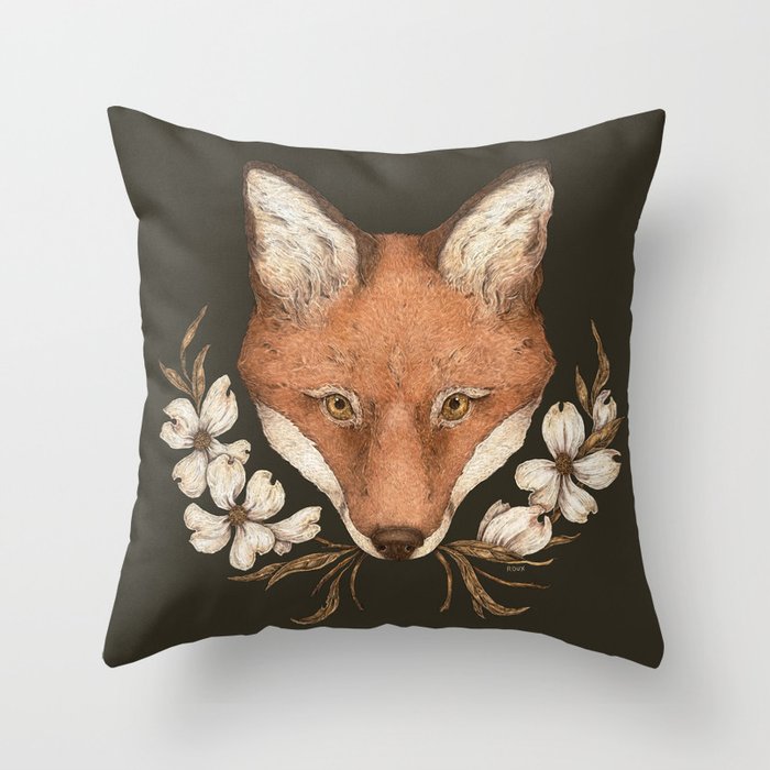 The Fox and Dogwoods Throw Pillow