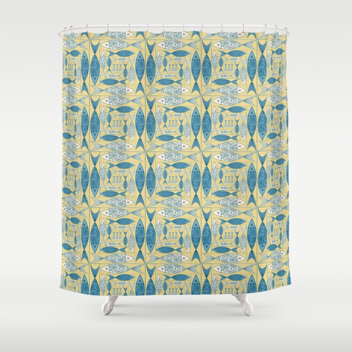 Log Cabin Fish Shower Curtain By Fionacowelldesigns Society6