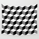 Cube Pattern Black White Grey Wandbehang