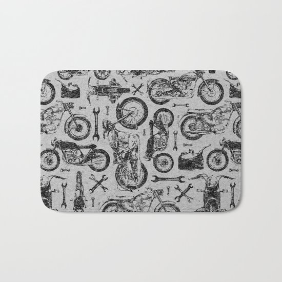 Vintage Motorcycle Pattern Bath Mat