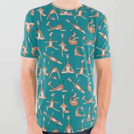 Cute Giraffes In Yoga Poses All Over Graphic Tee