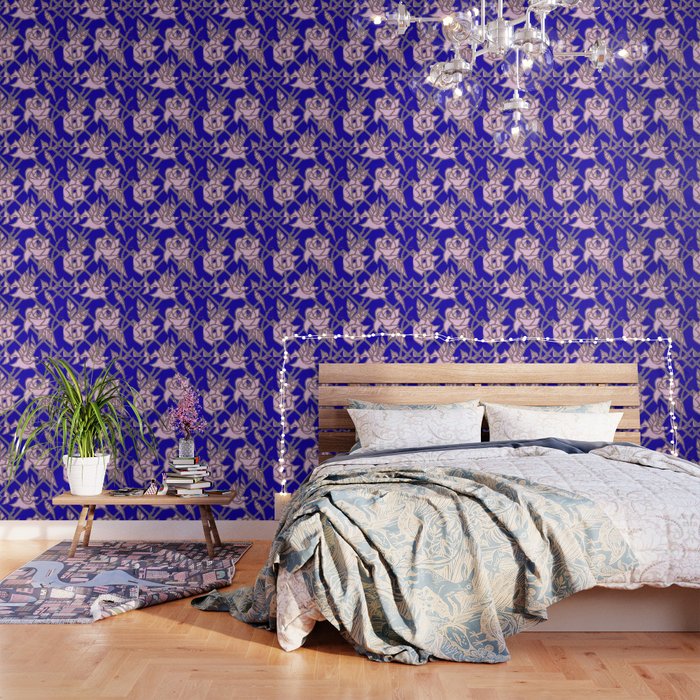 Royal Blue Rose Trellis Wallpaper by