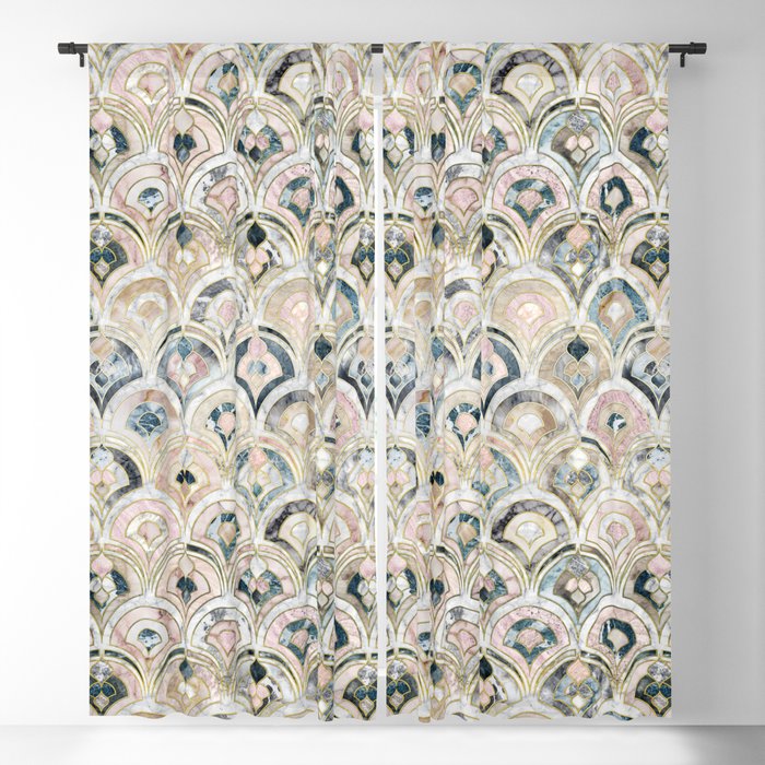 Art Deco Marble Tiles in Soft Pastels Blackout Curtain