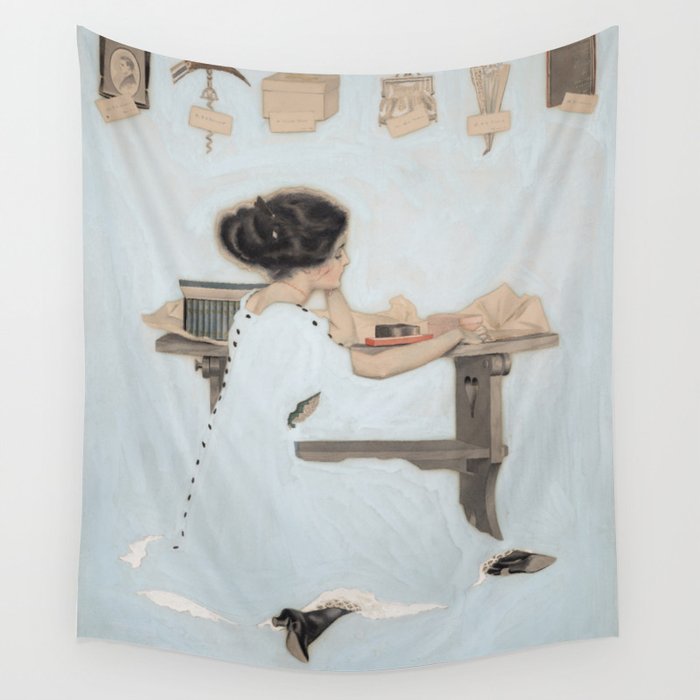 Ephemera and the God of small things elegant female reclining portrait painting by Coles Phillips Wall Tapestry