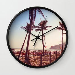 Brazil Photography - Palm Trees By The Crowded Beach Wall Clock