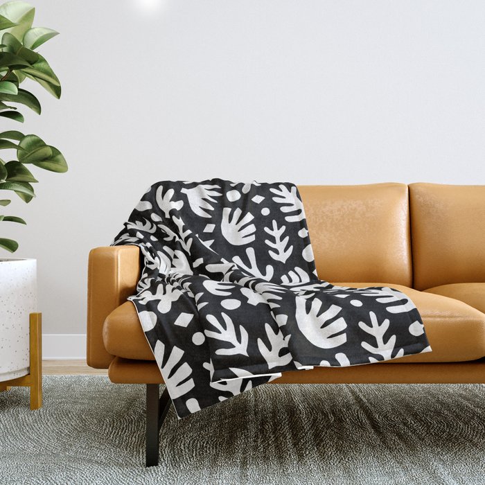 Matisse Paper Cuts // White on Black Throw Blanket