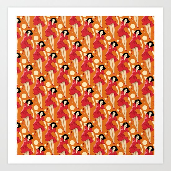 Vintage Girl in Fall Art Print