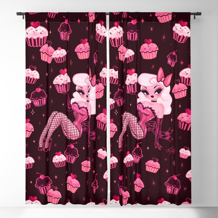 Cupcake Girl Pink on Dark Chocolate Blackout Curtain