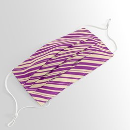 [ Thumbnail: Purple & Tan Colored Lines/Stripes Pattern Face Mask ]