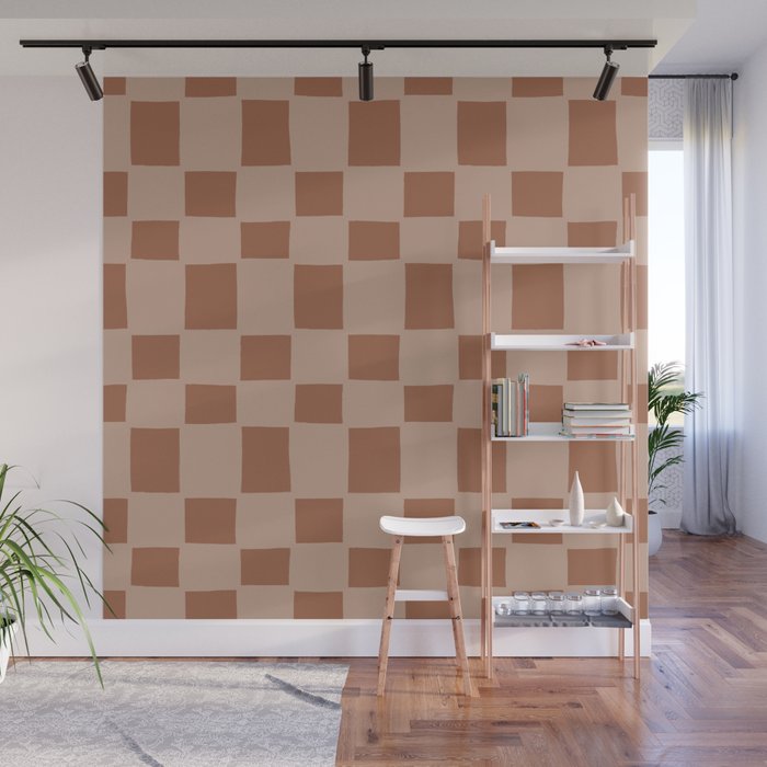 Tipsy checker in terracotta Wall Mural