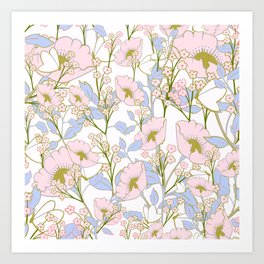 Grama’s Sheets - Springtime Butterfly in periwinkle & pink Art Print