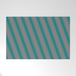 [ Thumbnail: Gray and Teal Colored Stripes/Lines Pattern Welcome Mat ]