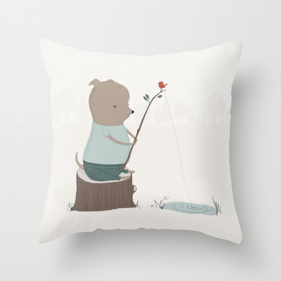 Oliver Goes Fishing Throw Pillow