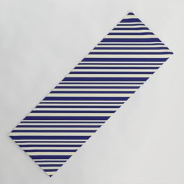 [ Thumbnail: Light Yellow & Midnight Blue Colored Lined/Striped Pattern Yoga Mat ]