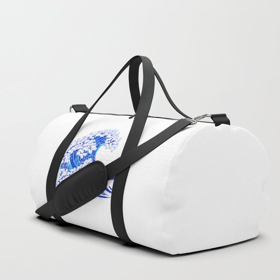 Kanagawa Cat Wave White Duffle Bag By Tobefonseca Society6