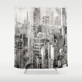City skyline painting / drawing - Cityscape, black and white Shower Curtain