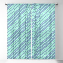 [ Thumbnail: Blue & Aquamarine Colored Striped/Lined Pattern Sheer Curtain ]