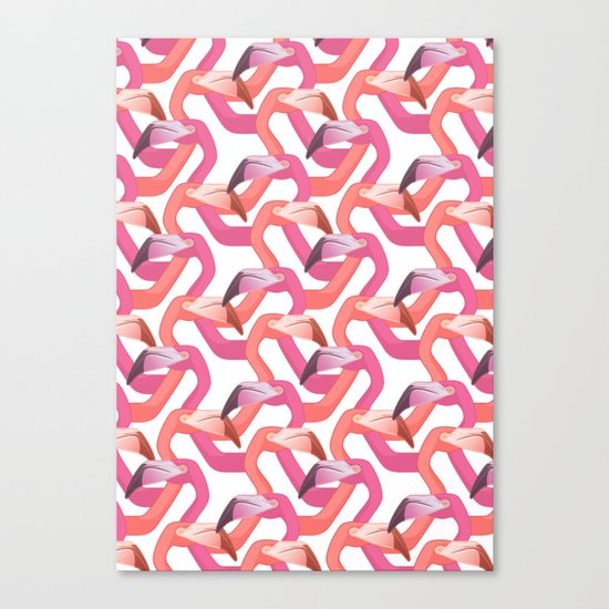 Woven flamingoes on white Canvas Print