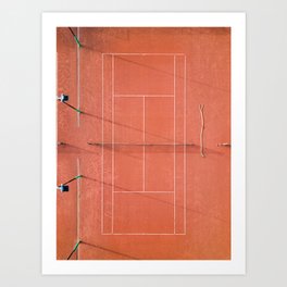 Red tennis court at sunrise | Colorful drone aerial photography art | sports field print Art Print