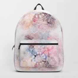 Whimsical white watercolor mandala design Backpack