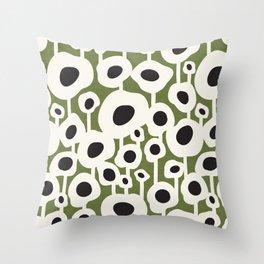 Poppy Dot - Retro Floral Green Throw Pillow