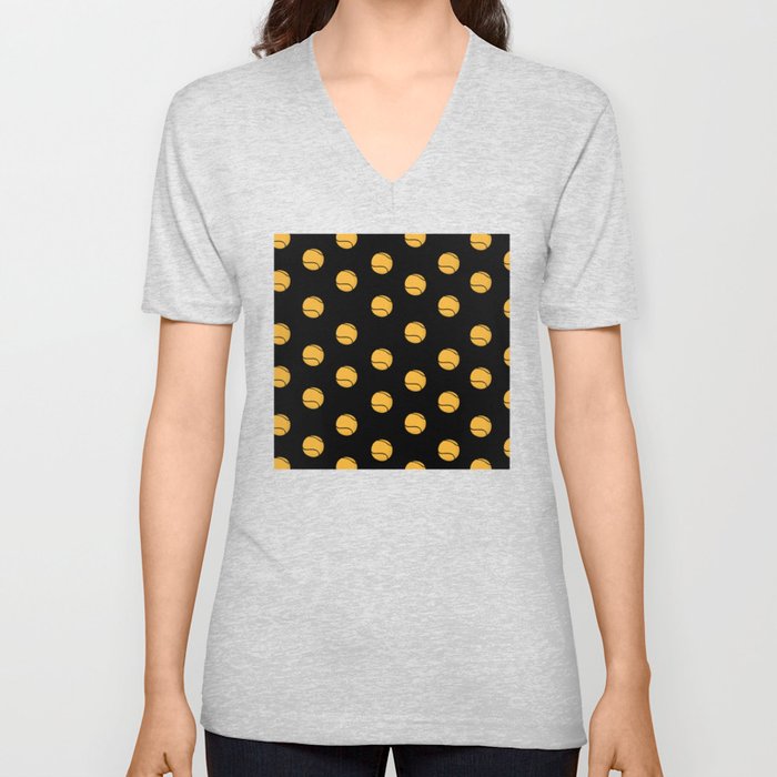 Tennis Ball Print On Black Background Pattern V Neck T Shirt