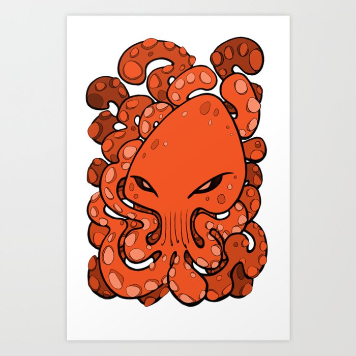 Octopus Squid Kraken Cthulhu Sea Creature Orange Art Print By Bignoseart