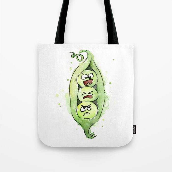 Peas in a Pod Funny Whimsical Siblings Watercolor Tote Bag