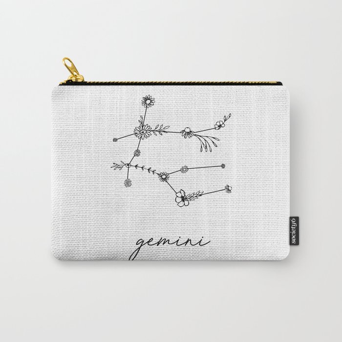 Gemini Floral Zodiac Constellation Carry-All Pouch
