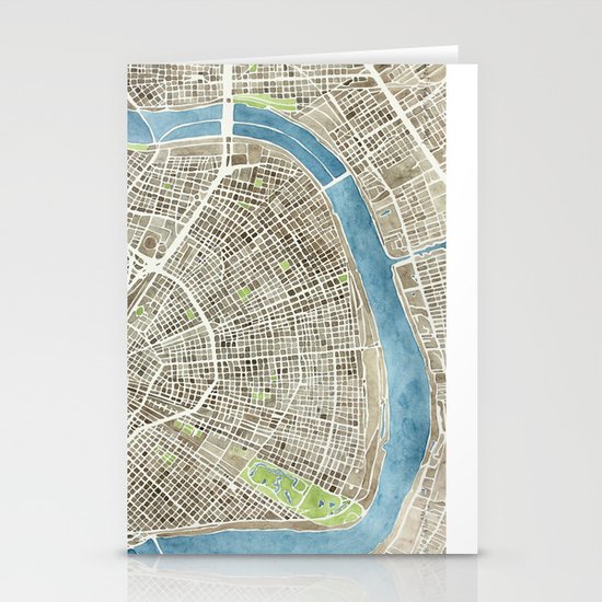 New Orleans City Map Stationery Cards