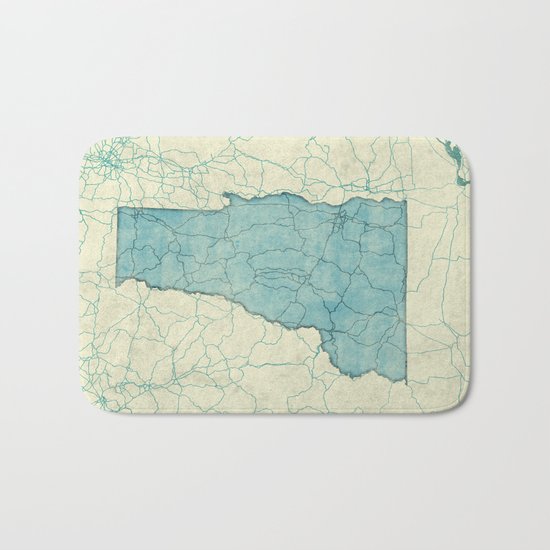Vermont State Map Blue Vintage Bath Mat