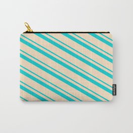 [ Thumbnail: Dark Turquoise & Bisque Colored Stripes Pattern Carry-All Pouch ]
