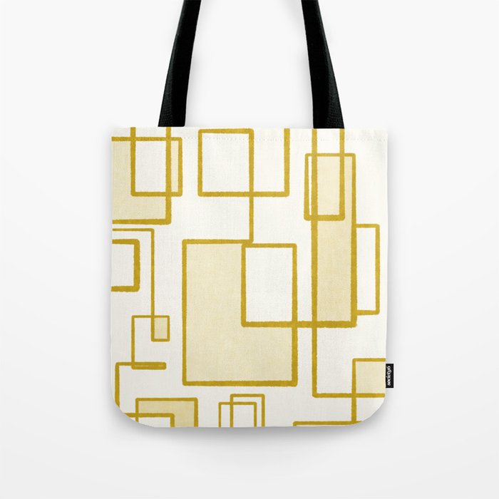 Piet Composition in Pale Mustard Gold  - Mid-Century Modern Minimalist Geometric Abstract Pattern Tote Bag