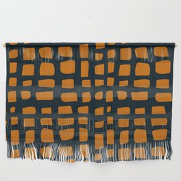 Mid Century Modern Styled Grid Pattern - Black and Orange Wall Hanging