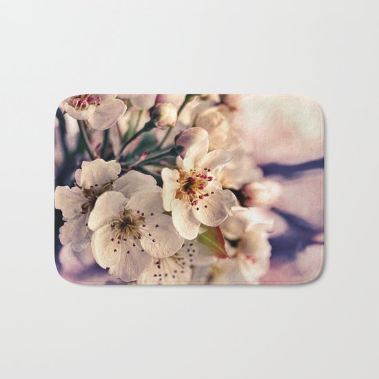Blossoms at Dusk - vintage toned & textured macro photograph Bath Mat