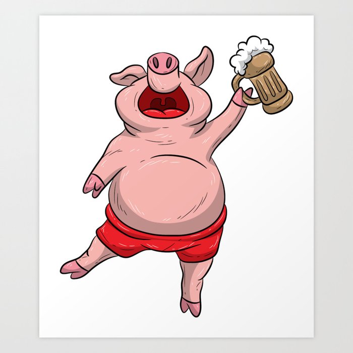 Funny Beer Drinking Pig Art Print