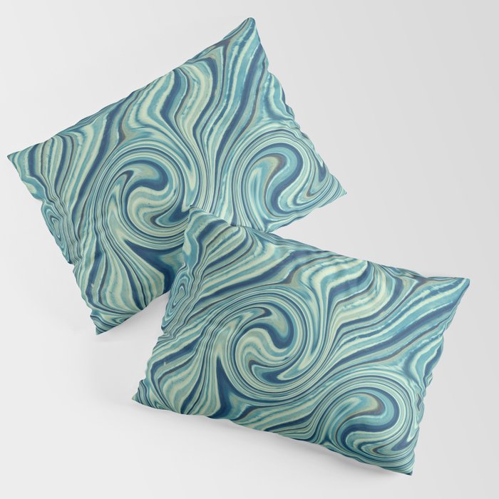 Cool Blue Green Minimalist Retro Liquid Swirl  Pillow Sham