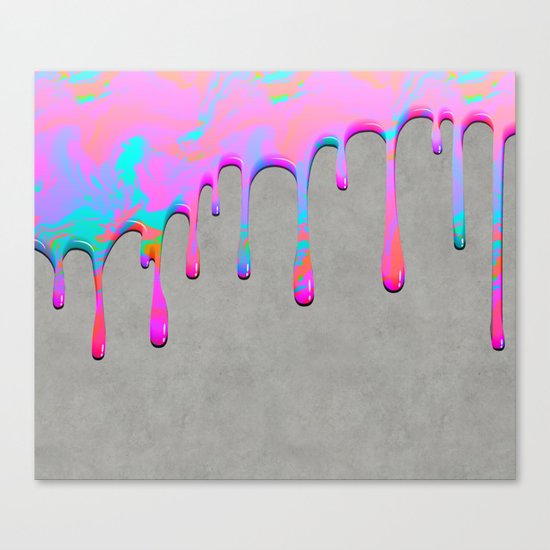 Pink Dripping Paint on Grey Canvas Print