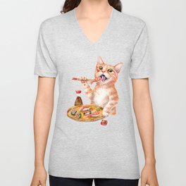 Sushi Cat V Neck T Shirt