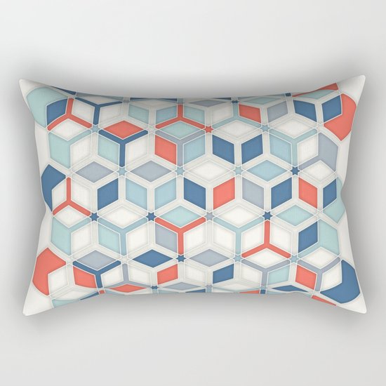 Soft Red, White & Blue Hexagon Pattern Play Rectangular Pillow