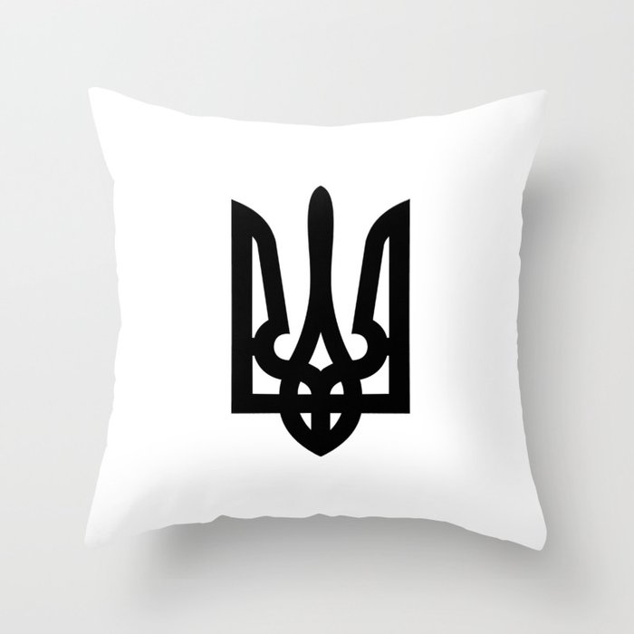 Ukrainian Trident - Tryzub Black Throw Pillow