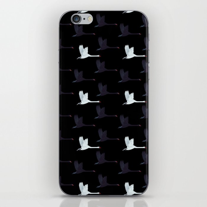 Flying Elegant Swan Pattern on Black Background iPhone Skin