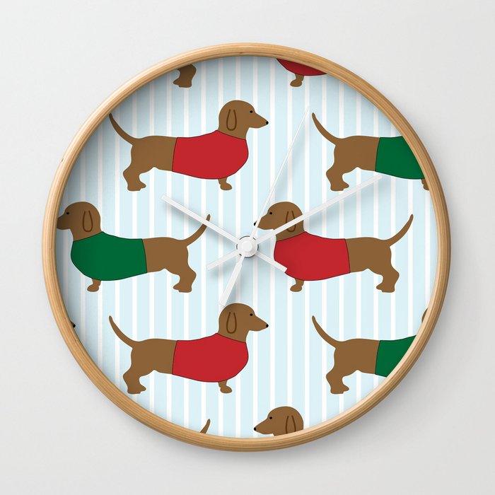 Dachsunds on Stripes Wall Clock