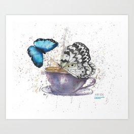 Two butterflies cup coffee Art Print