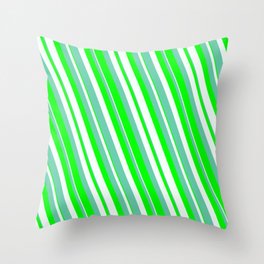 [ Thumbnail: Aquamarine, Lime & Mint Cream Colored Lines Pattern Throw Pillow ]