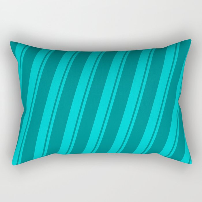 Dark Turquoise & Teal Colored Striped/Lined Pattern Rectangular Pillow
