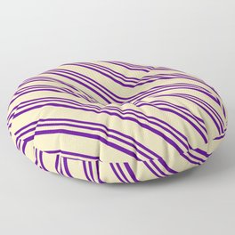 [ Thumbnail: Indigo and Tan Colored Stripes/Lines Pattern Floor Pillow ]