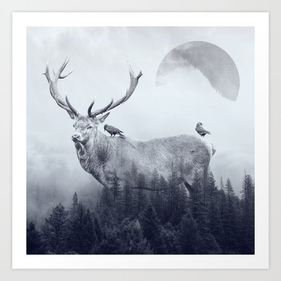 deer autumn Art Print