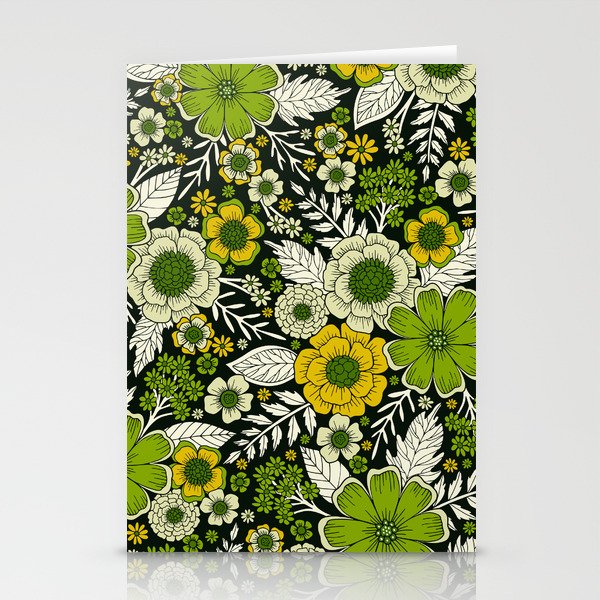 Modern Yellow & Green Floral Pattern Stationery Cards
