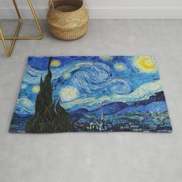 The Starry Night - La Nuit étoilée oil-on-canvas post-impressionist landscape masterpiece painting in original blue and yellow by Vincent van Gogh Area & Throw Rug